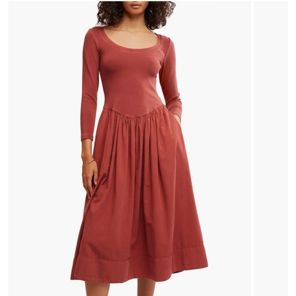Free People Dresses & Skirts - FREE PEOPLE AELIA LONG SLEEVE MIDI DRESS RUST LARGE